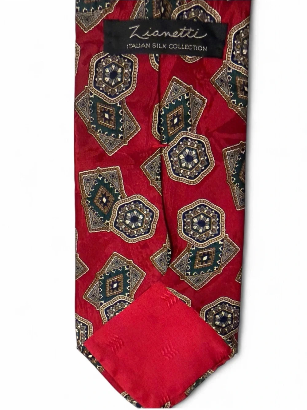 Men's Red Geometric Medallion Tie - Elegant Formal Accessory